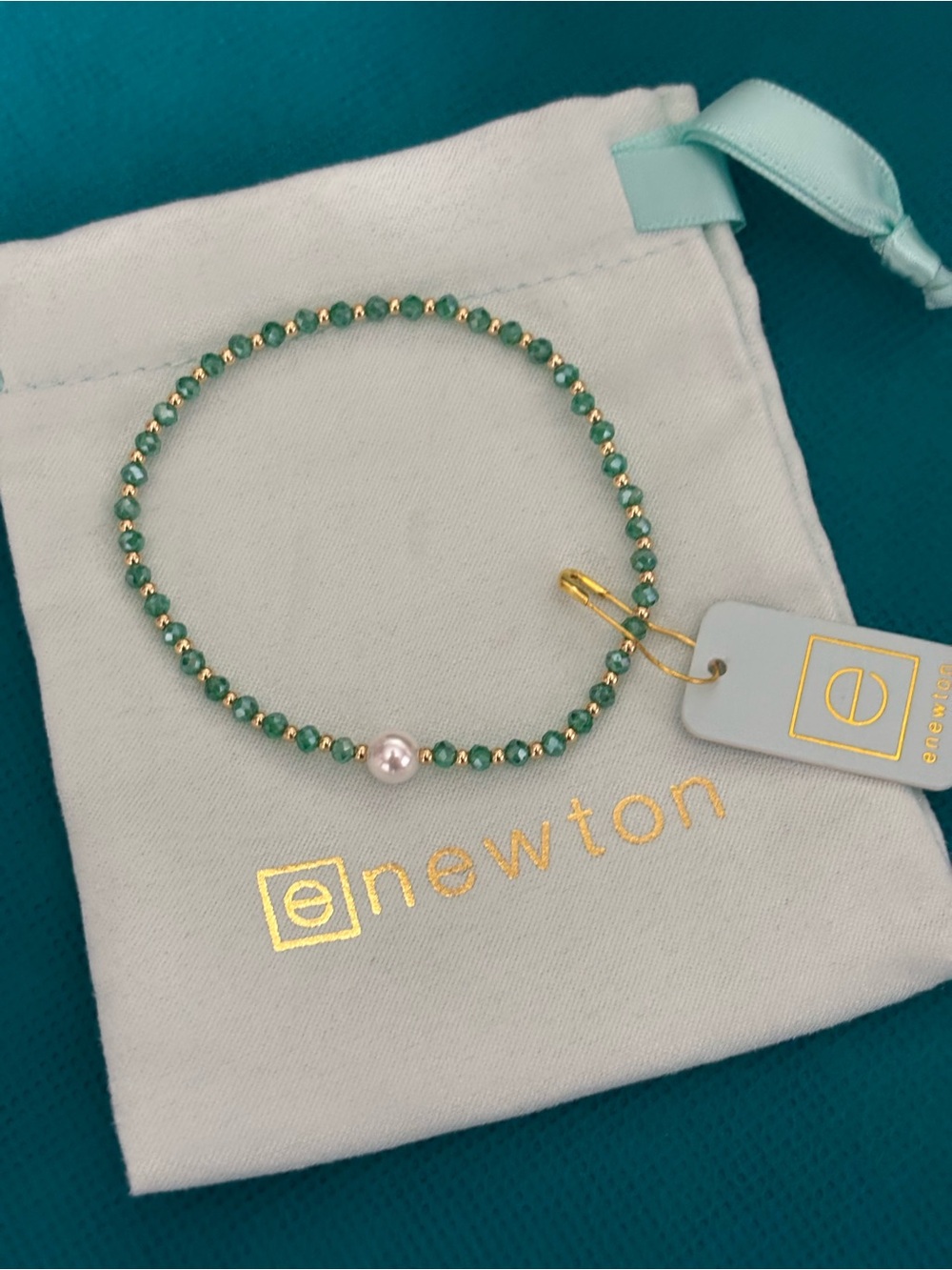 ENewton Green Beaded Bracelet with Pearl Accent